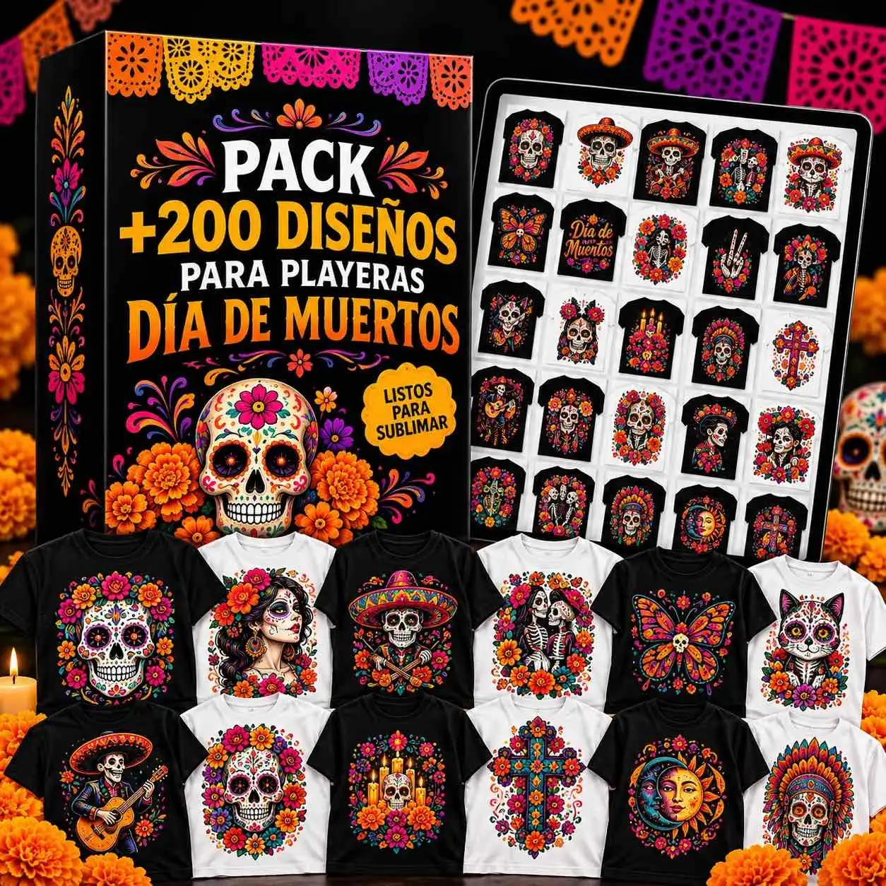 Pack de +200 nuevos diseños de Día de Muertos para playeras